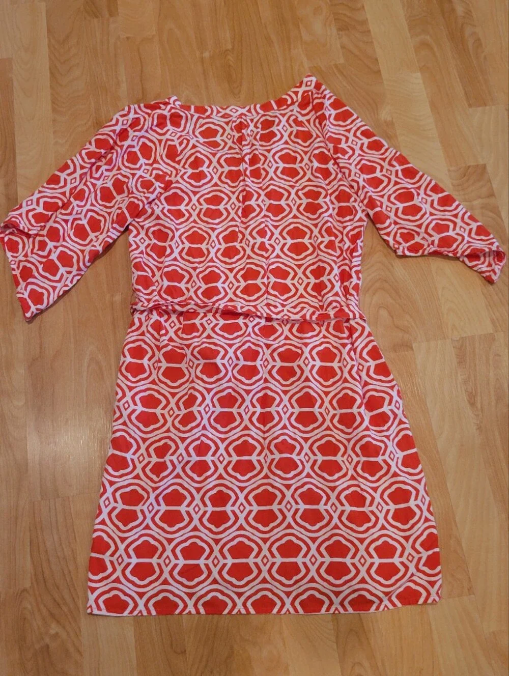 Escapada Red Geometric Tie-Waist Mini Dress Size M
